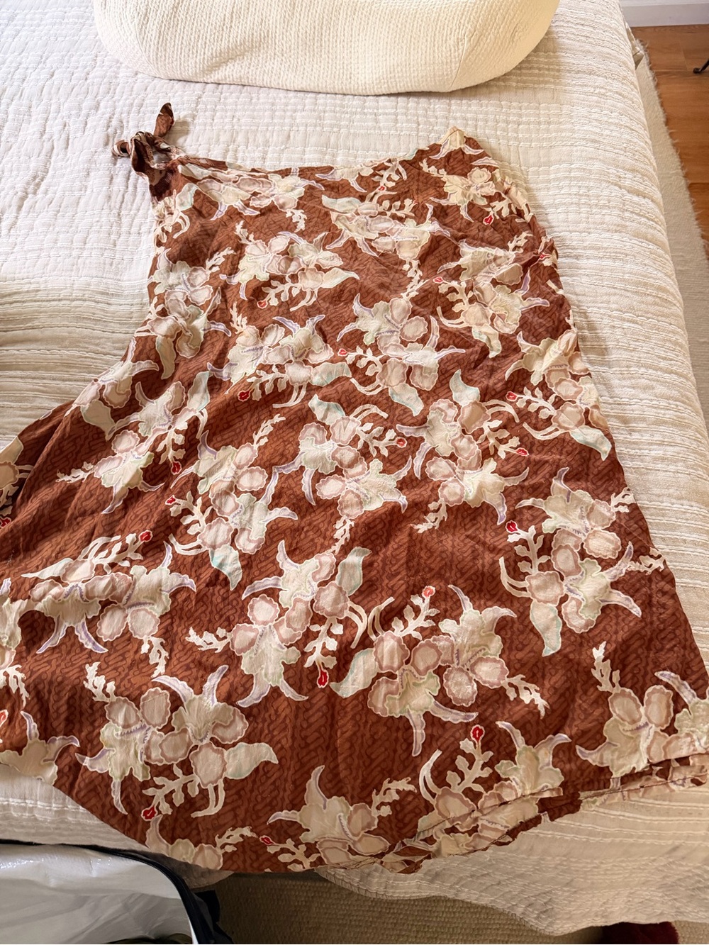 Brown Floral silk wrap skirt